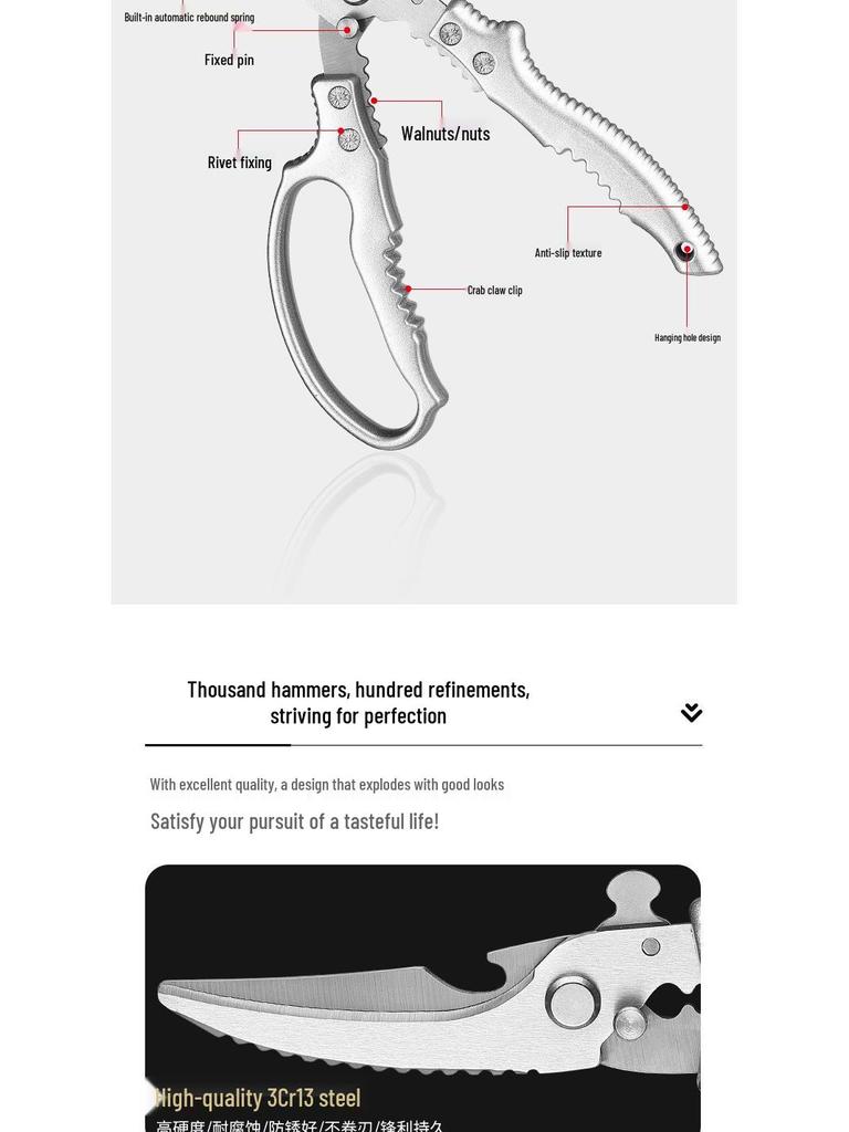 Multifunctional Kitchen Scissors: Cut Meat, Vegetables, Fish & Bones with Non-slip Handle.