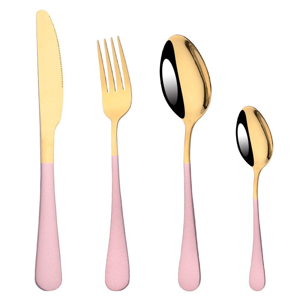 4Pcs White Gold Western Dinnerware Cutlery Set Dinner Flatware Knife Fork Spoon Stainless Steel Silverware Home Tableware Set