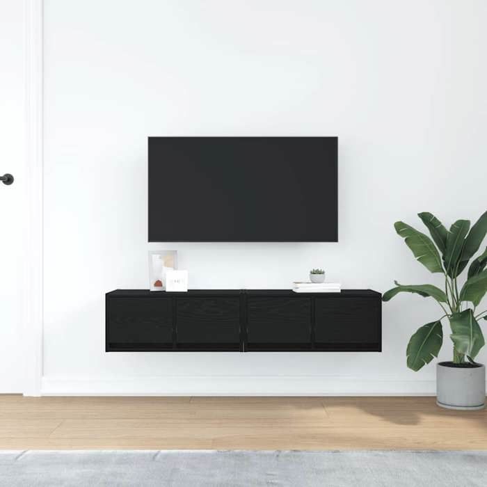 VidaXL TV Furniture 2 Pcs Black Oak 60x31x25.5 Cm Engineered Wood, TV Stand, Hi-fi Cabinet, Entertainment Center, Sideboard 861493