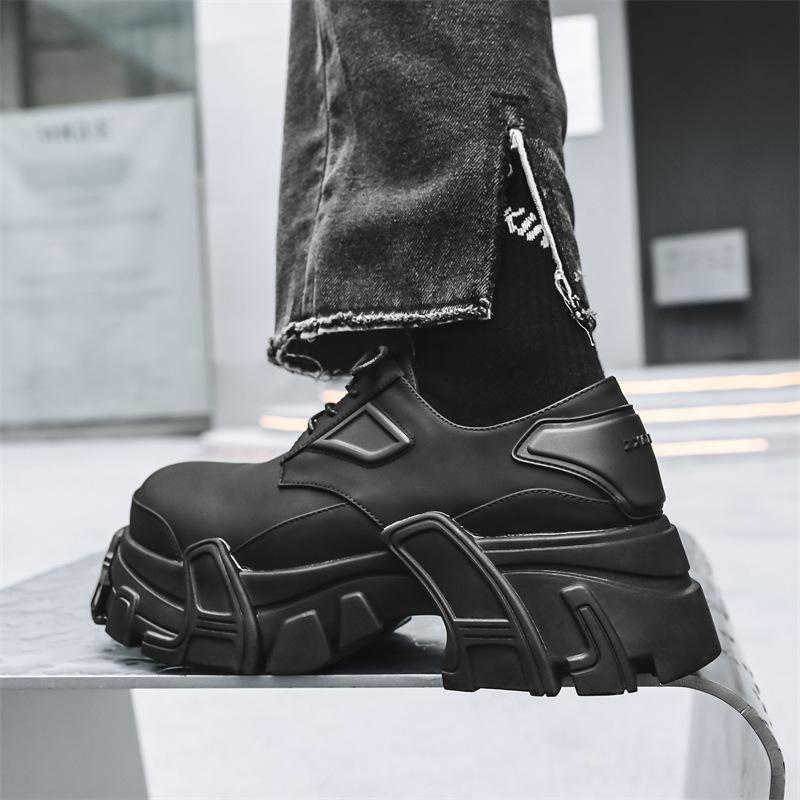 New Derby shoes men's high-end trend black platform heightened fried street dad leather shoes 20241-J
