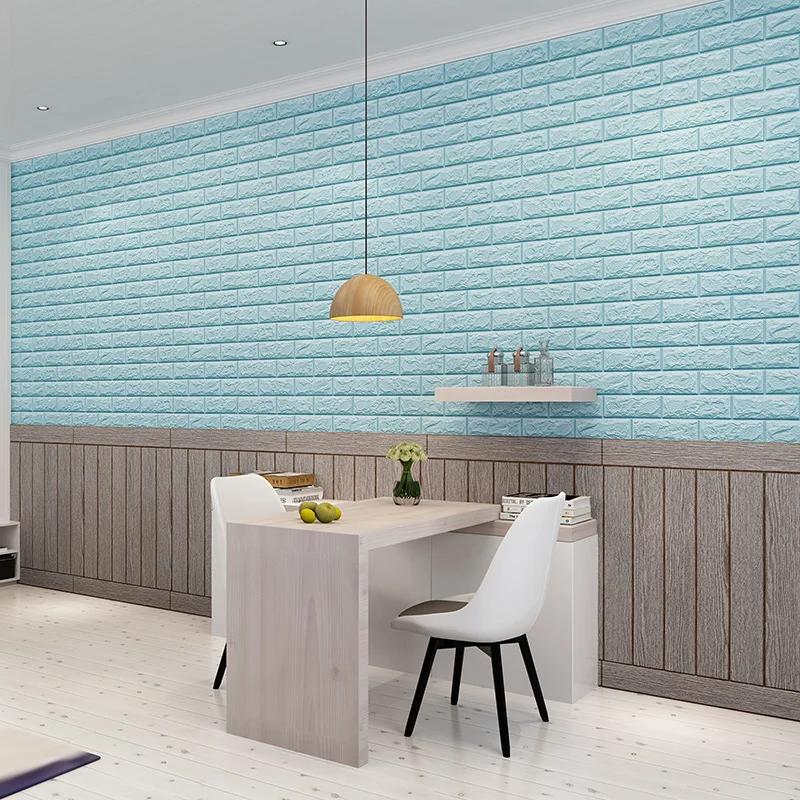 70cmx5m 3D Self-Adhesive Wallpaper Continuous Brick Wall Stickers Living Room Children's Room Decoration
