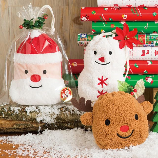 HEADS XMS-KBS (10 count) Fluffy Drawstring Bags, Pop Animal Christmas Santa Claus Design, Red, 14.5 x 17.5 x 3 cm
