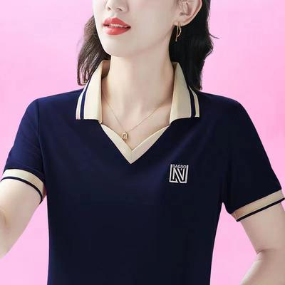 Kadınlar İçin Yazlık Günlük Kısa Kollu Tişört Anne Yeni Nakışlı Polo Yaka Günlük İnce Üst Kadınlar İçin
