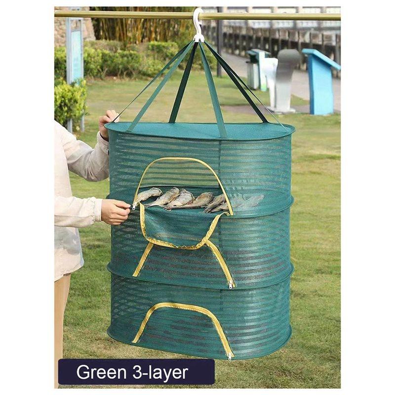 Hanging Drying Rack 70X50cm Foldable Fishing Vegetable Fish Net 3 Layer Clothing Drying Storage Drying Net