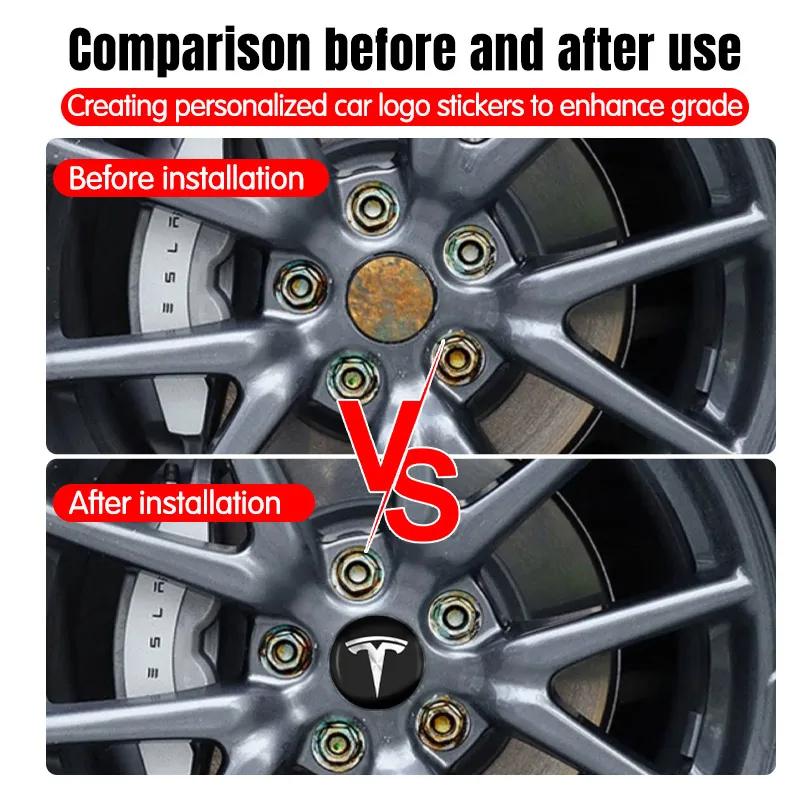 4pz 56mm Tappo Mozzo Tesla Tappo Centrale Logo Adesivo di Alta Qualità per Tesla Model 3 Y S X Adesivo Auto Personalizzato Accessori Auto