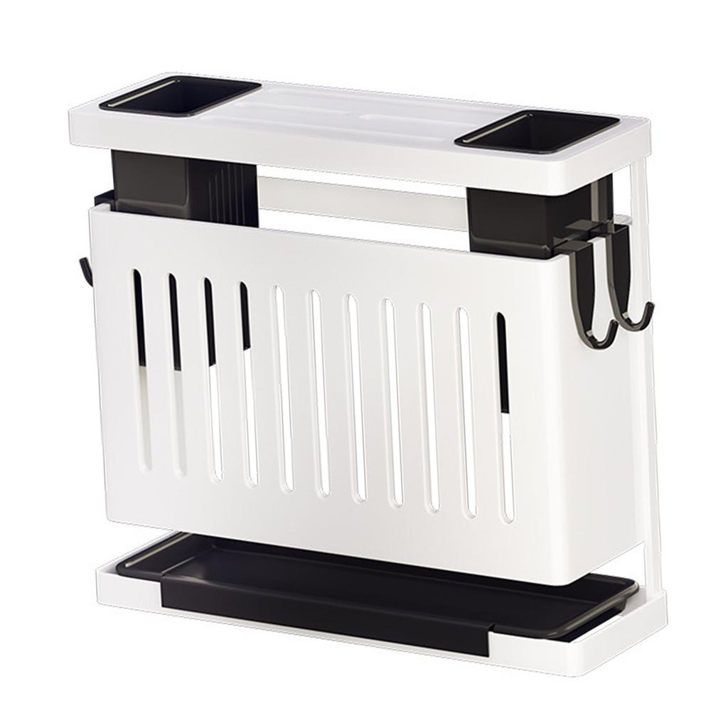 Kitchen Knives Chopstick Rack with Draining Tray Wall Mounted Multifunctional Utensil Knives Holder Organizer White