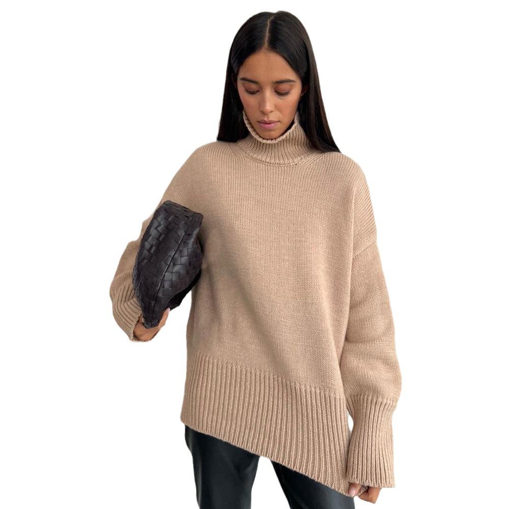 GMXIA Women's Semi-High Neck Sweater Autumn and Winter Commuter Solid Colour High Neck Knit Pullover Sweater