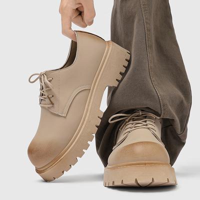 Fashion Men's 2025 Derby Shoes Low Top Boots Vintage Workwear Chunky Sole Comfortable Casual Leather Elevator Shoes Men Leather Shoes