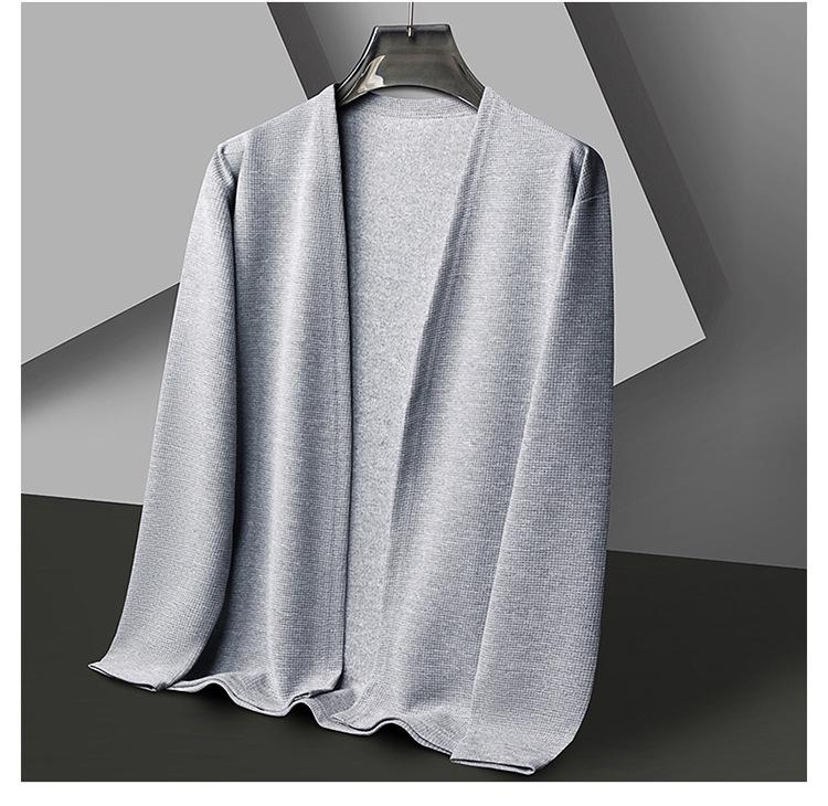 Men's Casual Waffle Knit Cardigan - Spring & Autumn Solid Color Breathable Jacket