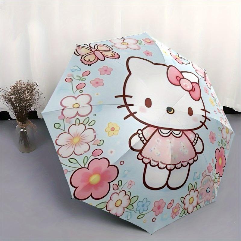 1pc Butterfly Flower Hello Kitty Cartoon Umbrella, Portable 3-Fold Compact Umbrella, Suitable for Camping, Hiking and Travel, Ideal Easter Birthday Gi