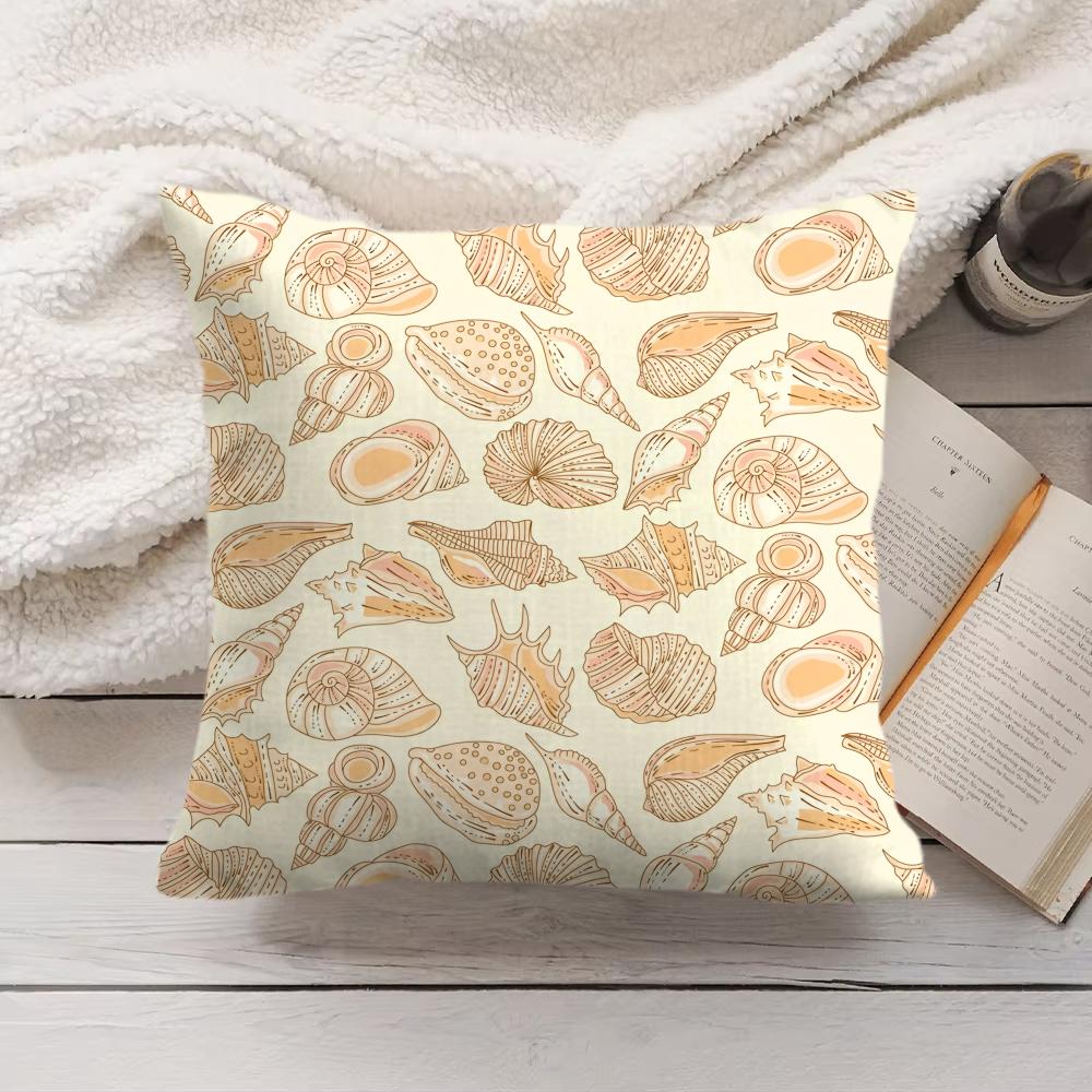 Seashell pattern Cushion Cover Soft Short Plush Pillow Cover Smooth Cozy Texture Aesthetic Cushion Case Home Decor