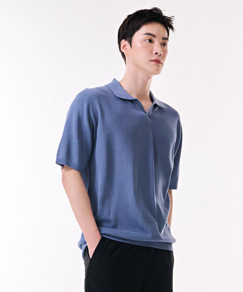 CHASECULT Men'S Cool Touch Open Collar Neck Short Sleeve Sweater-Dbrk5611D0N