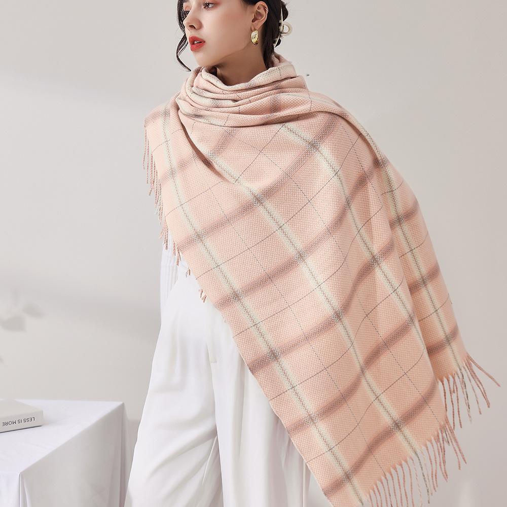 New Faux Cashmere Plaid Curry Scarf Female Warm Long Neck Large Shawl