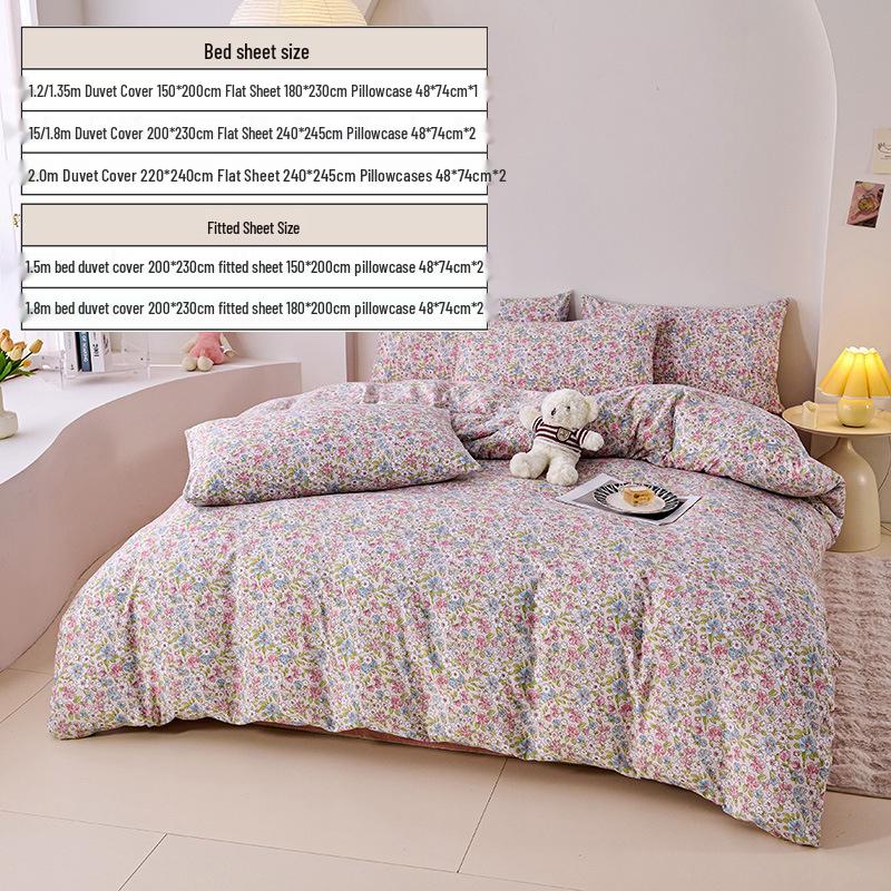 Elegant High-Weight Knit Cotton Floral Four-Piece Bedding Set – Skin-Friendly, Available In Single/Double Sizes.