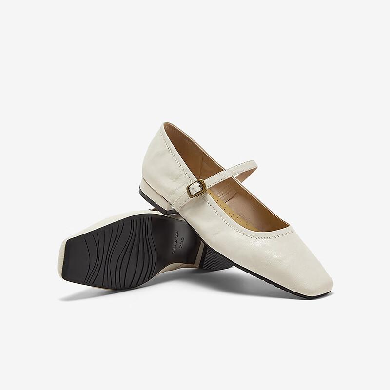 Bata Sheepskin Mary Jane Shallow Women's Vintage Elegant Versatile Flats