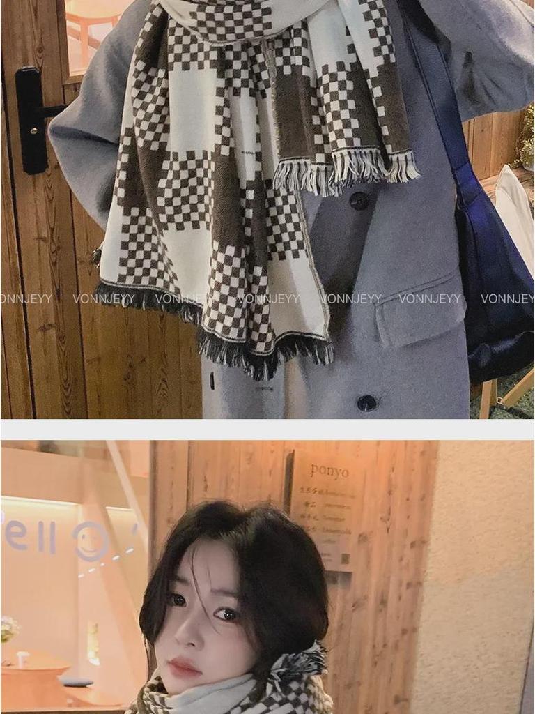 2024 British Checkered Women's Winter Scarf: Versatile Student & Couple Shawl