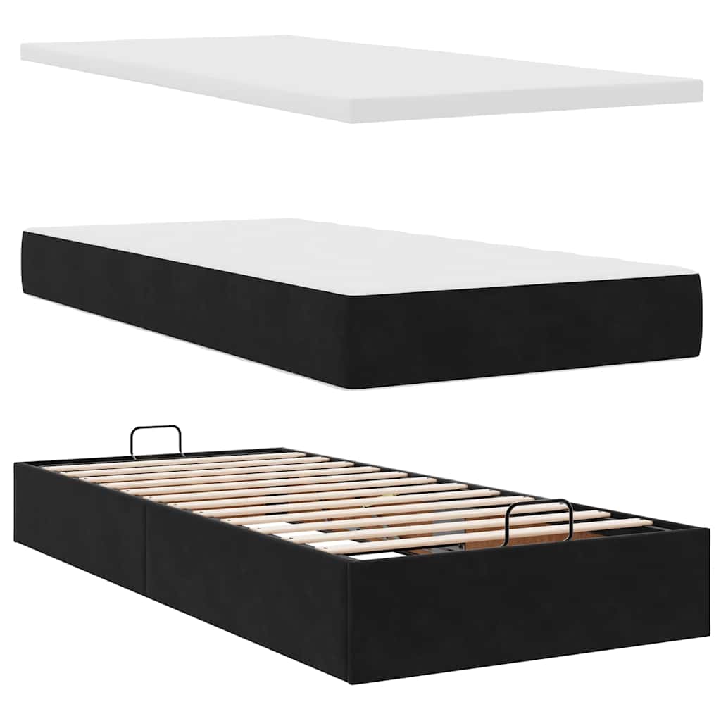 Ottoman Bed with Mattress Black 90 x 200 cm Velvet
