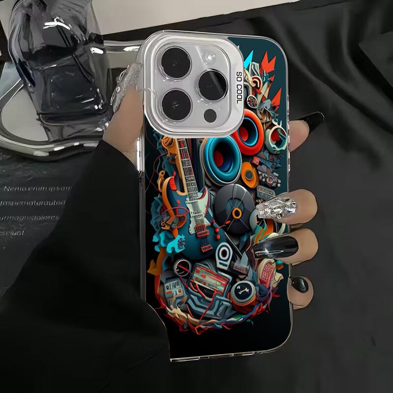 Cool Graffiti Mechanical Pattern TPU Basic Phone Case for iPhone 16 15 Pro Max 16E 14 13 12 11 XS X XR 7 8 Plus Hard Back Cover
