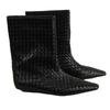 Cowhide Version~ Autumn and Winter New Square Head Woven Loose Sleeve Wedge Short Boots Women's Versatile High-end Medium Boots