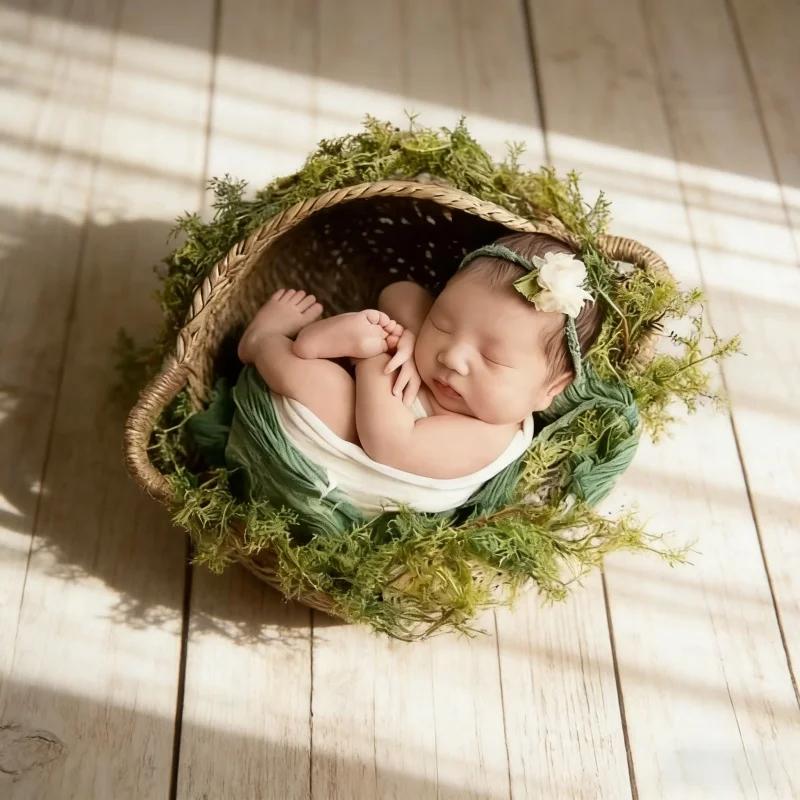 Babyfotografie Posing-Nest Runde Rattan-Geflochtene Korbgriffe Baby-Wickelbehälter Requisiten-Schale Rahmen Studio-Fotozubehör