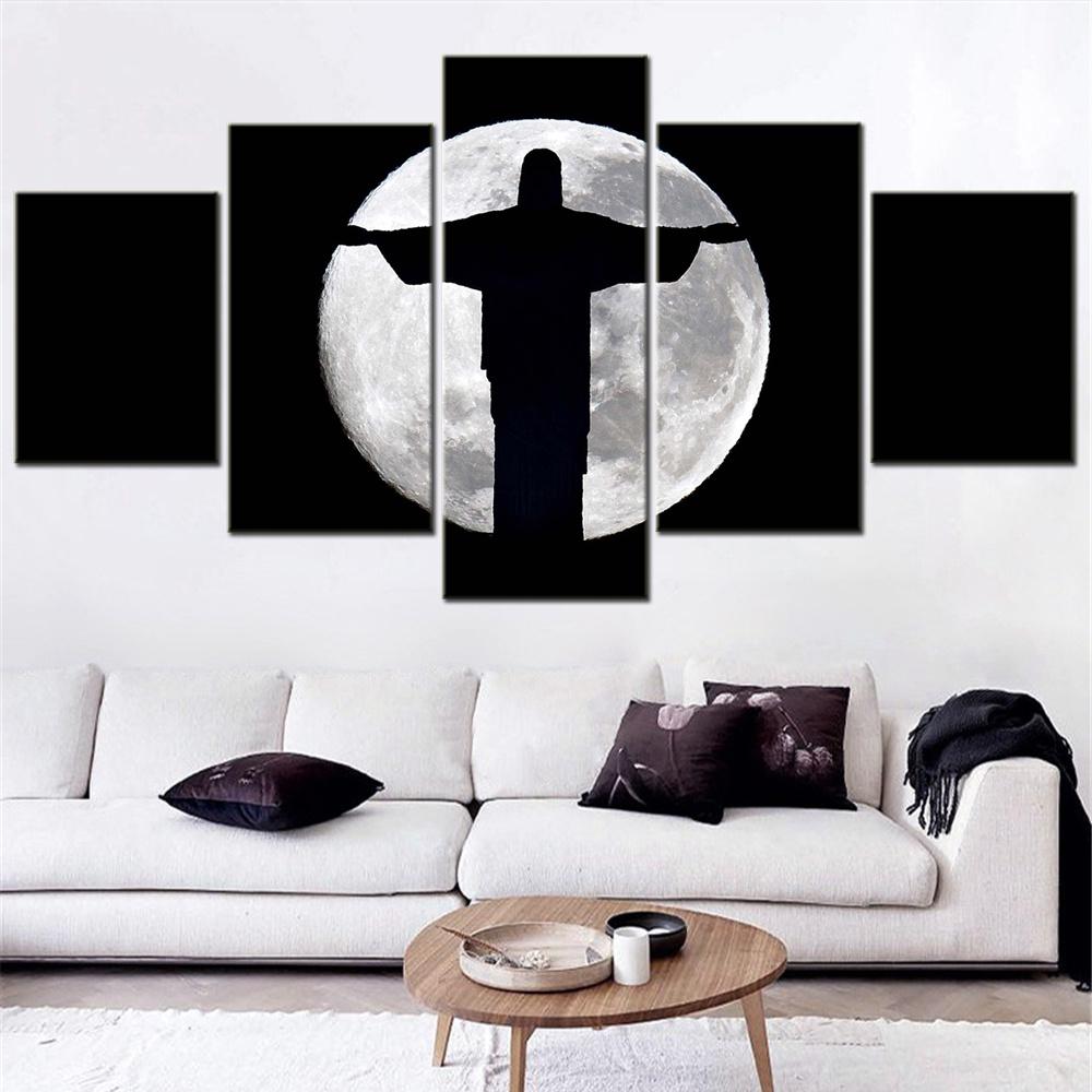 

5 Panels Canvas Wall Arts Black And White Poster Painting Christian Jesus Earth Wallpaper Home Decor Living Room Picture Print 20x35 20x45 20x55cm