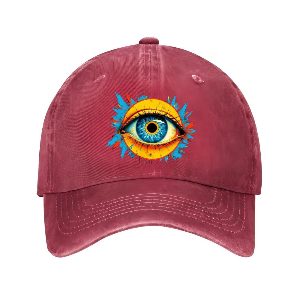Mystic Blue Eye Sun Graphic Baseball Cap Distressed Cotton Casual Adjustable Unisex Streetwear Hat