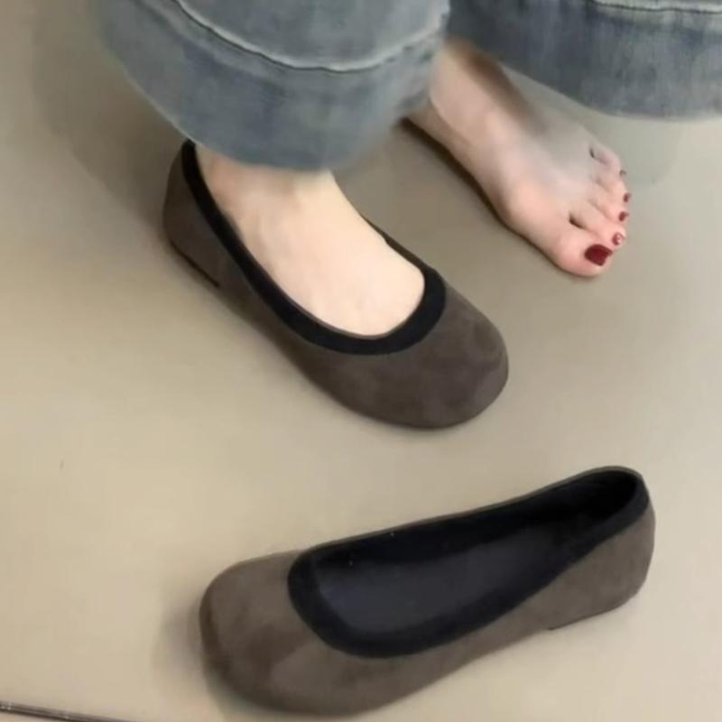 

Soft Sole Single Shoes Autumn New Round Toe Suede Color Block Slip-on Non-slip Wear-resistant Flat Shoes 40 коричневий