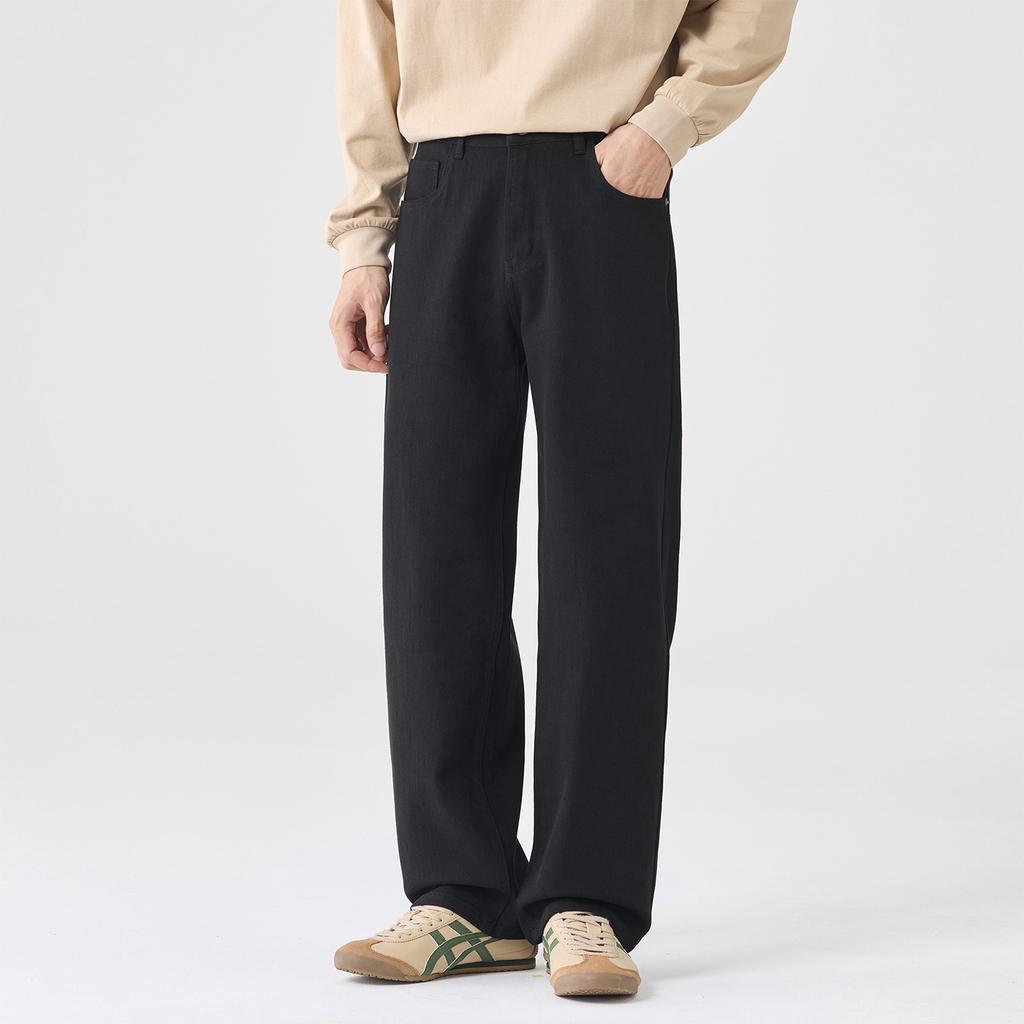 Retro black stretch jeans men's pants ins high street trendy brand Lyocell straight four-sided elastic casual trousers