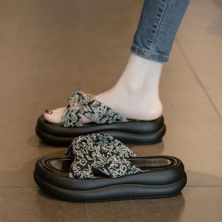 Platform slippers women's summer fashion outer wear beautiful cross high-end sandals