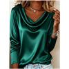 Spring Autumn Versatile Office Draped Collar Flowy Long-Sleeve Blouse - Stylish Elegant 100% Polyester Shirt