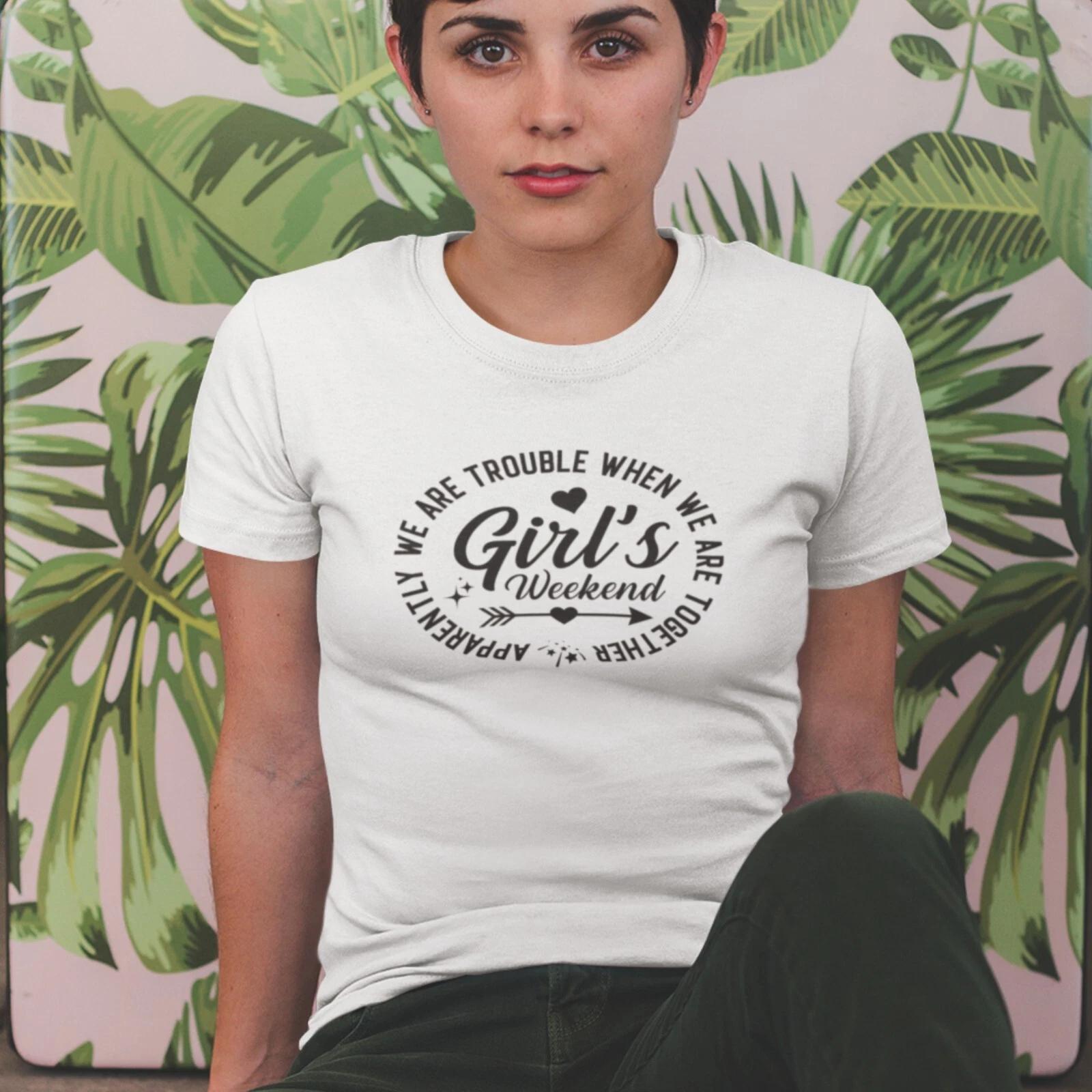 Girls Trip Weekend T Shirt Apparently We Are Trouble Vacations Womens Gift Tee 2XL
