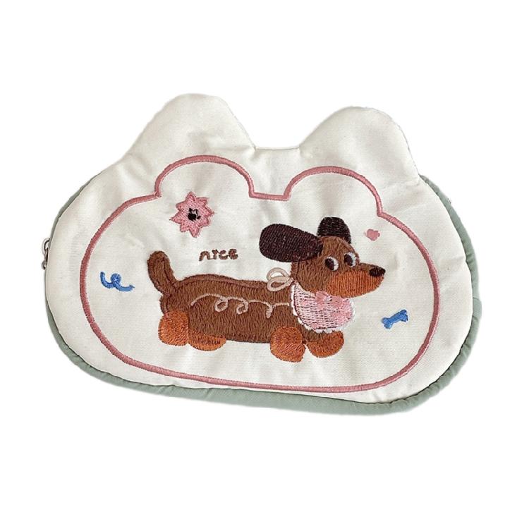 

Dog Animal Embroidery Pencil Case 18x11cm Large Zippered Pen Pouches Multifunction Pencil Case Travel Cosmetic Bag