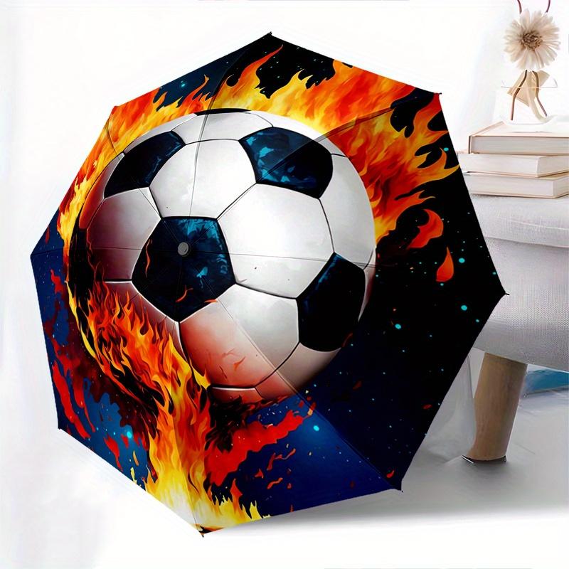 Soccer Ball, Flames Automatic folding umbrella  simple eight rib design, bright color pattern, durable iron frame, ideal for travel and outd