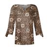Women's Top Loose Casual V-neck Color Blouses Bell 3/4 Sleeve T-shirt