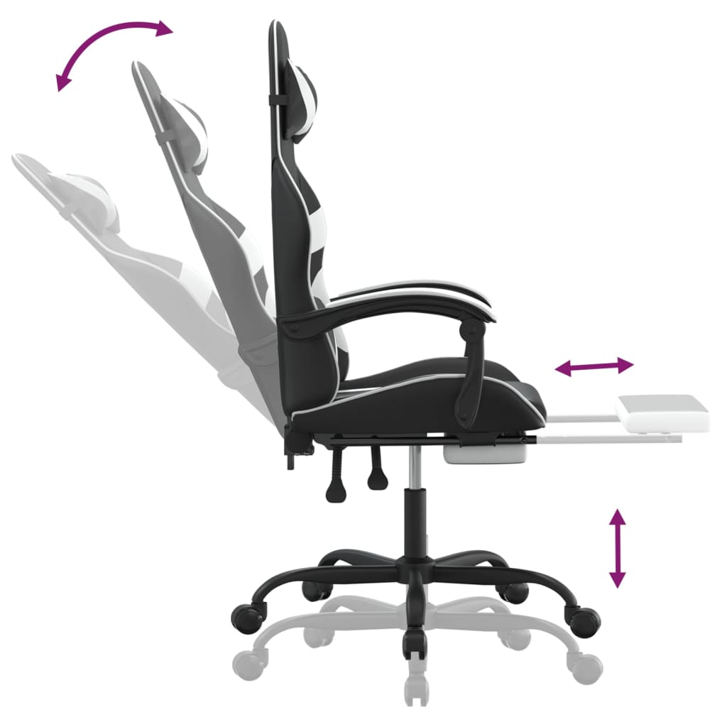 Gaming Chair with Footrest Black and White Artificial Leather