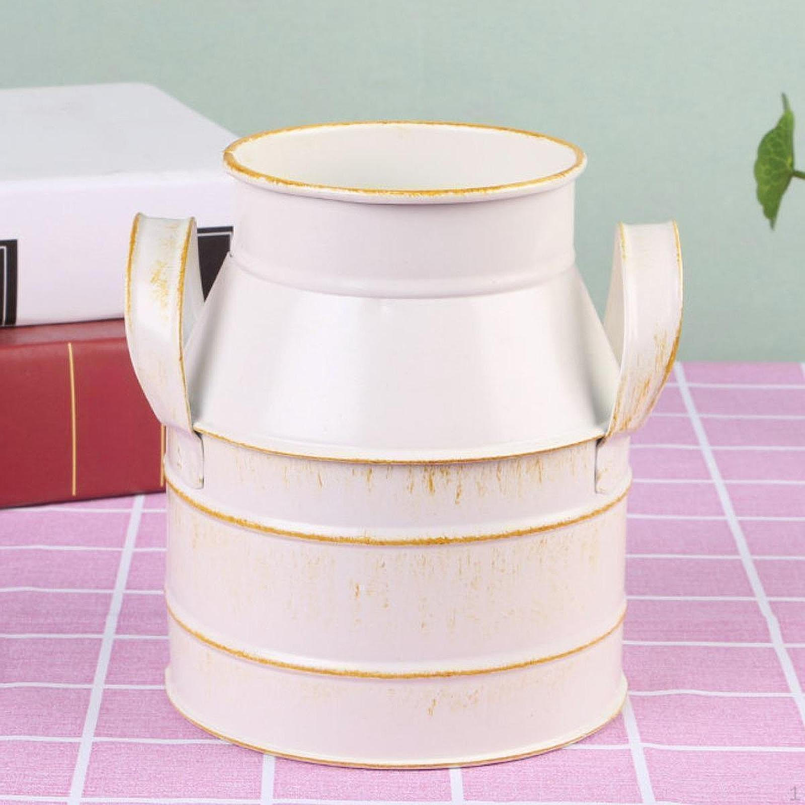 

Квіткове відро, ваза для квітів, залізний горщик для молока, глечик для патіо, домашній стіл, центральні елементи білий