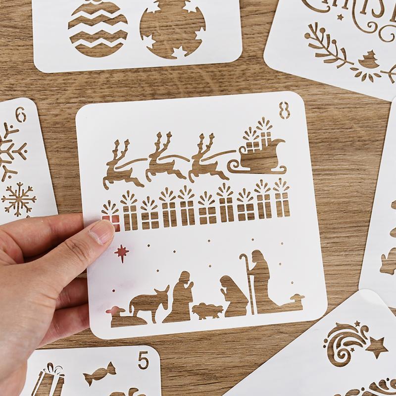 8 Stück/Set Weihnachts-Schablonen Wandmalerei Scrapbook Schablone Prägealbum Papierkarten Vorlagen DIY Geschenk Basteln Heimdekoration