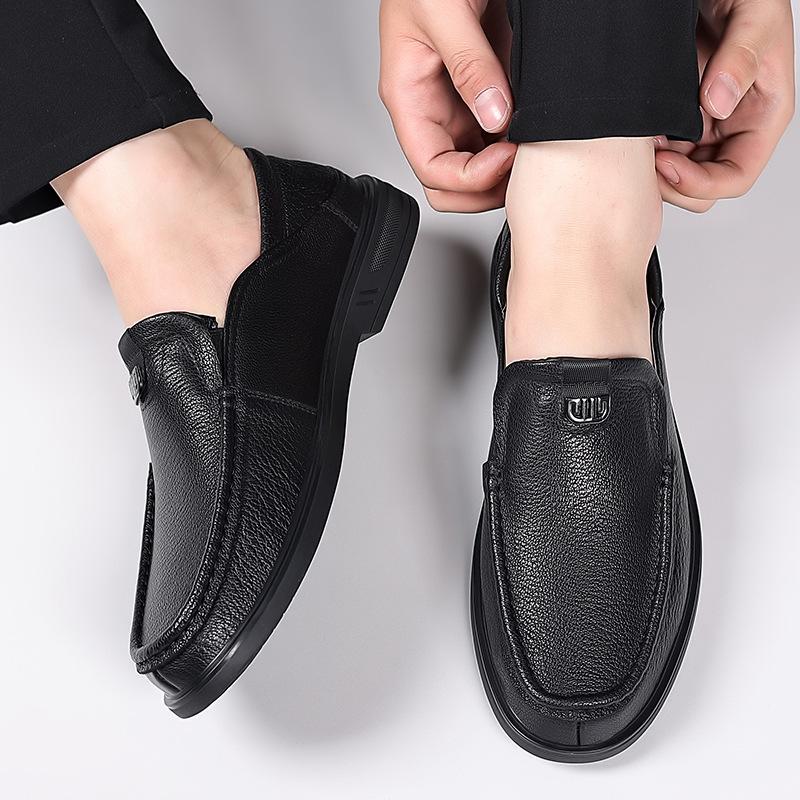 New autumn sheepskin men's beanie shoes genuine leather loafers men's casual leather shoes high-end single shoes round head men's shoes