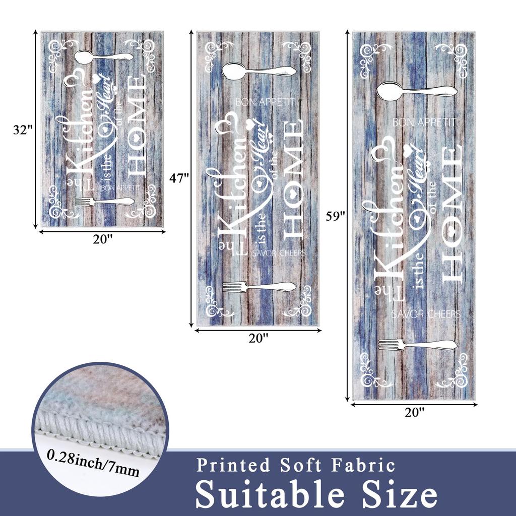 3-Piece Kitchen Tableware Crystal Velvet Rug Kitchen & Living Room Floor Mat Non-Slip, Stain-Resistant Rug Home Decor