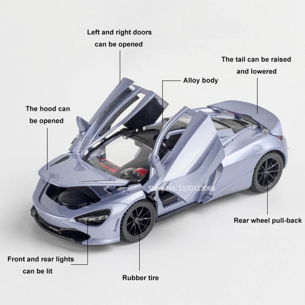 1:32 Alloy Diecast 720S Toys Cars Models with Light Music Miniature Sports Car Wheel Pull Back Vehicles for Child Festival Gifts