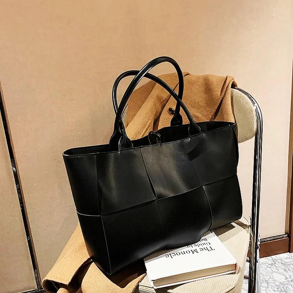 Large Capacity Soft Pu Tote Bag For Women 2024 Luxury Designer Bag Woven Design Shoulder Shopping Handbags Ladies Fashion Purse