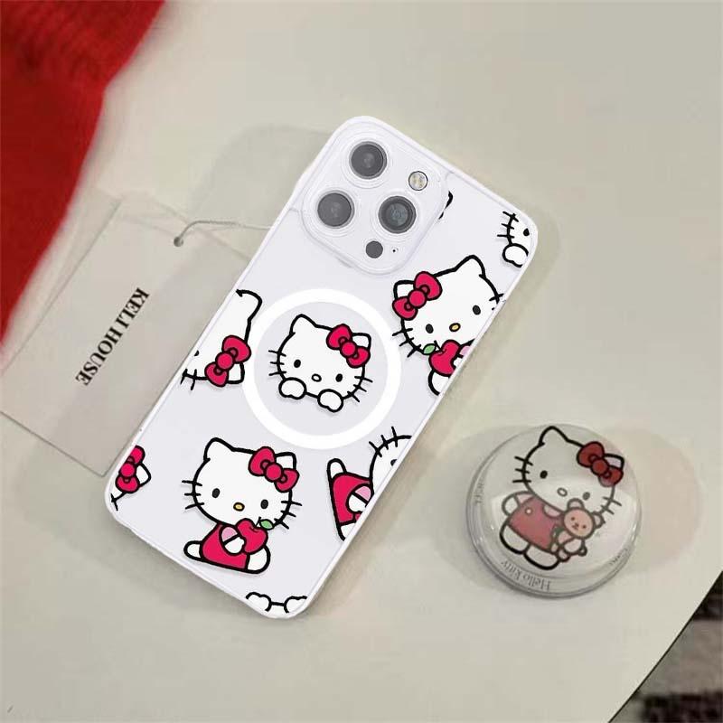 Wireless Charging Melody Hello Kitty Holder Casing For Samsung Galaxy S25 Ultra S24 S23 S22 S21 Plus Ultra S23 FE Phone Case