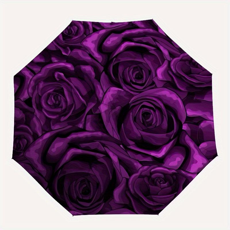 

1pc Purple Roses Automatic Open, Sturdy Iron Frame, Compact Folding Design, All-Season Portable Umbrella for Women & Men, Outdoor Umbrella y