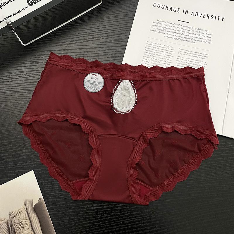

Ladies Summer Light Luxury Sensual Water Drop Satin Mesh Lace Edge Sexy Low Waist Triangle Briefs L бордовый