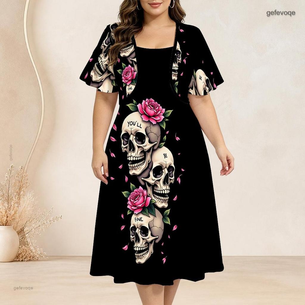 Women Plus Size White Floral Printed Batwing Sleeve Cropped Shrug Strappy Flared Dress Two Piece Set