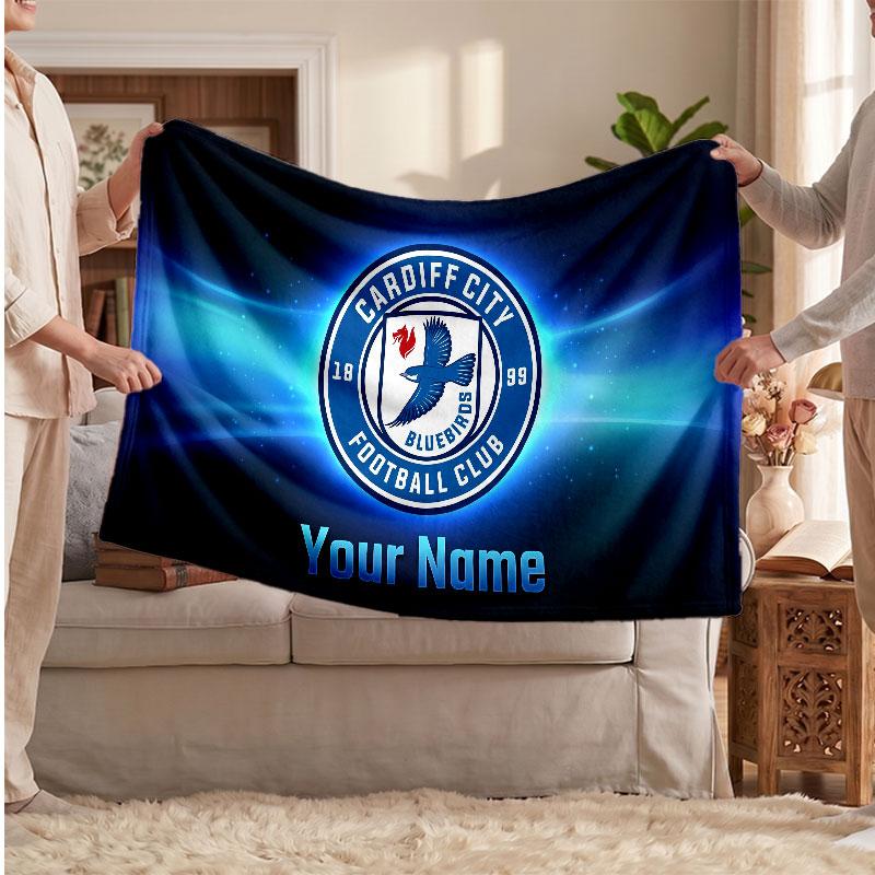 Cardiff City Personalisierte Fleecedecke Mit Fußballlogo, Individueller Name Text Weiche Warme Heimdecke