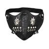 Halloween Cosplay Maske Schwarze Kunstleder Kostüm Gesichtsmaske mit Totenkopf-Akzent für Mottoparty Bühnenrequisite und Kreatives Foto Styling