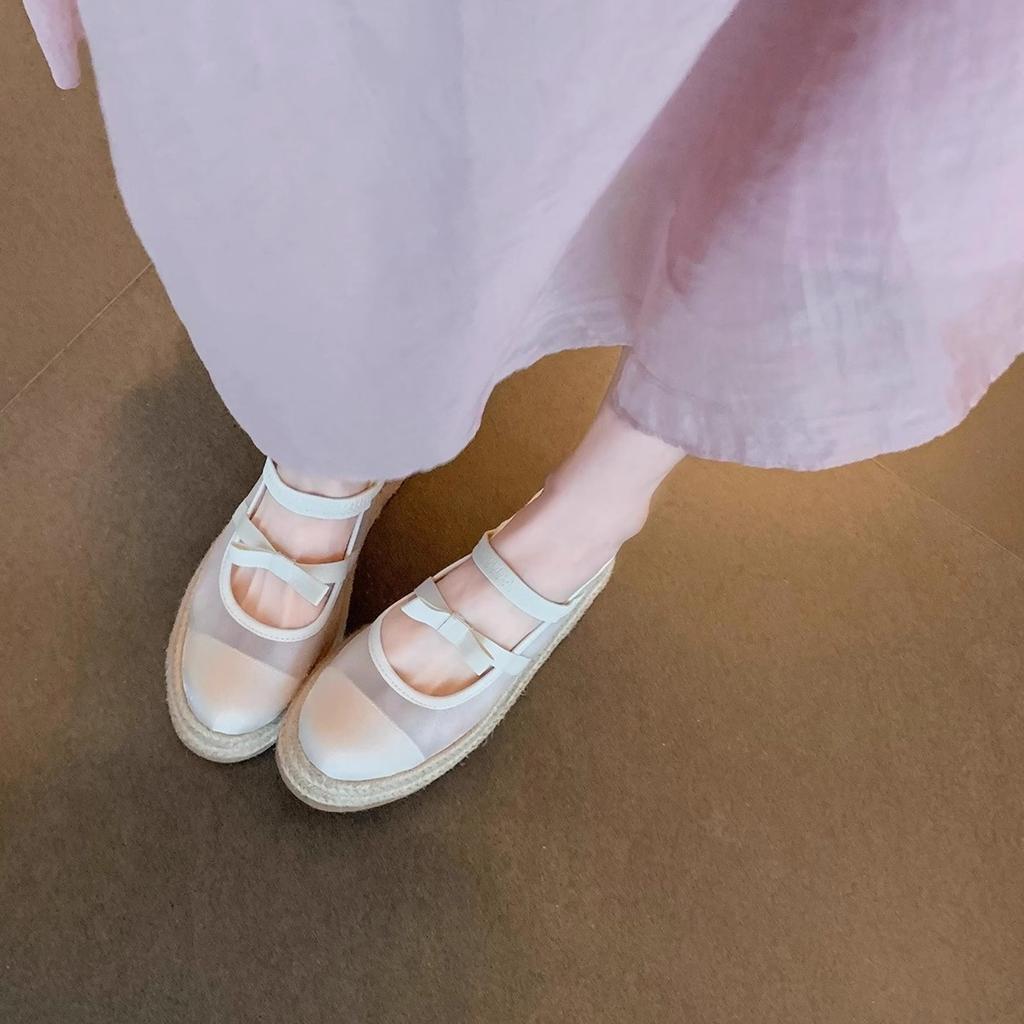 Grape mother, the same style increases by 7cm~ Sweet polka dot bow double word with mesh straw sandals bag head slippers