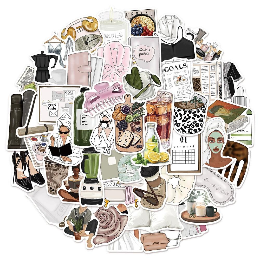 10/30/50pcs INS Style Aesthetic Clean Girl Graffiti Stickers Cartoon Decals DIY Notebook Phone Suitcase Decoration Sticker Packs