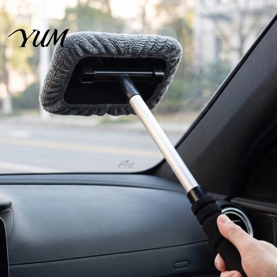 Rotating Head Glass Wiper Car Windshield Cleaner with Retractable Handle & Microfiber Pads, Auto Fog And Dust Removal Tool Cleaning for SUVs